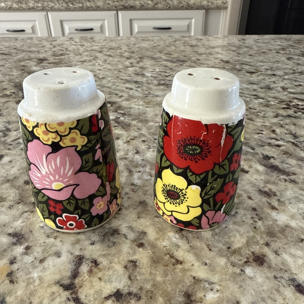 Flower Power Salt and Pepper Shaker set‎ ~ Vintage  4782